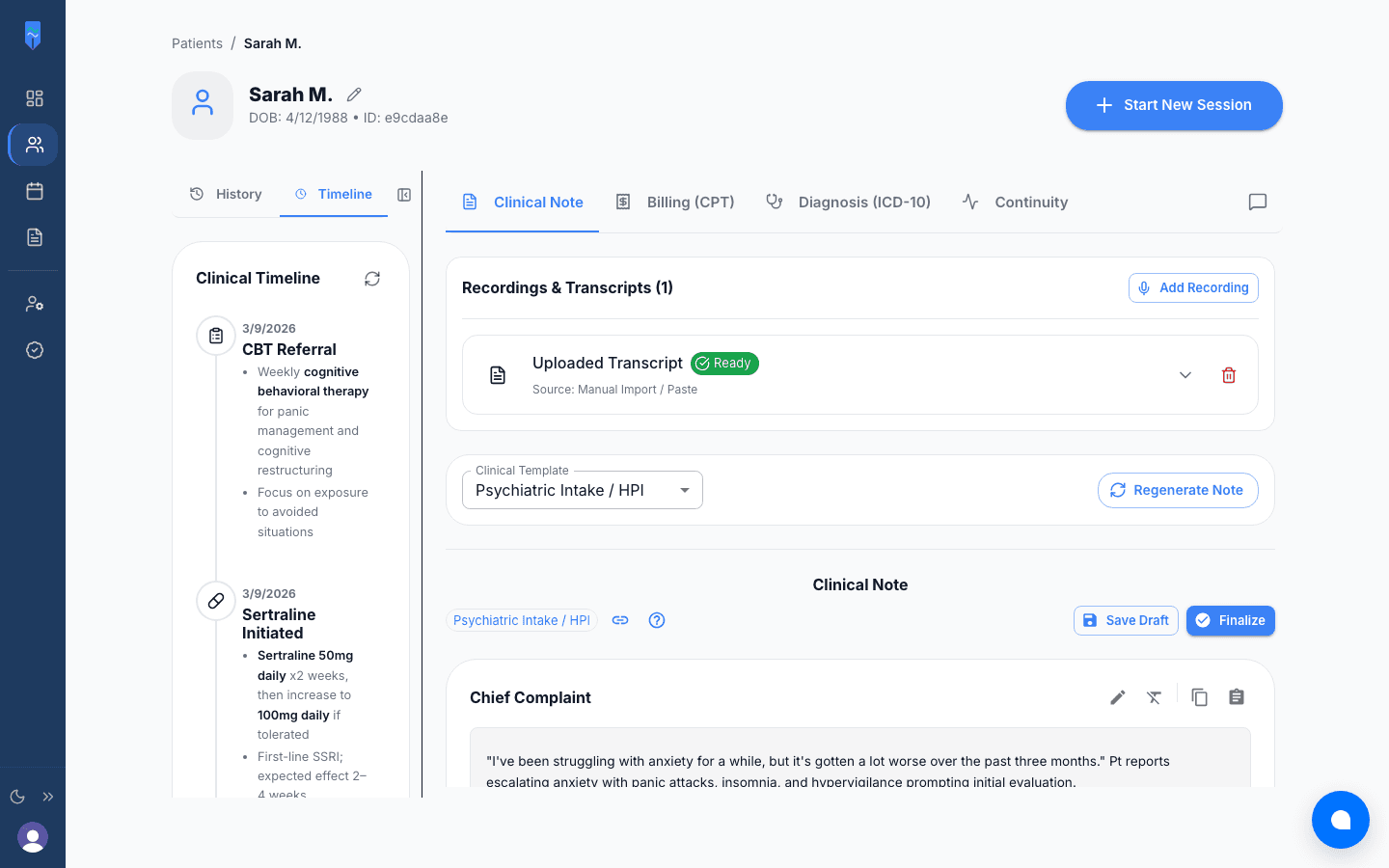 Clinical timeline visualizing patient journey and treatment milestones