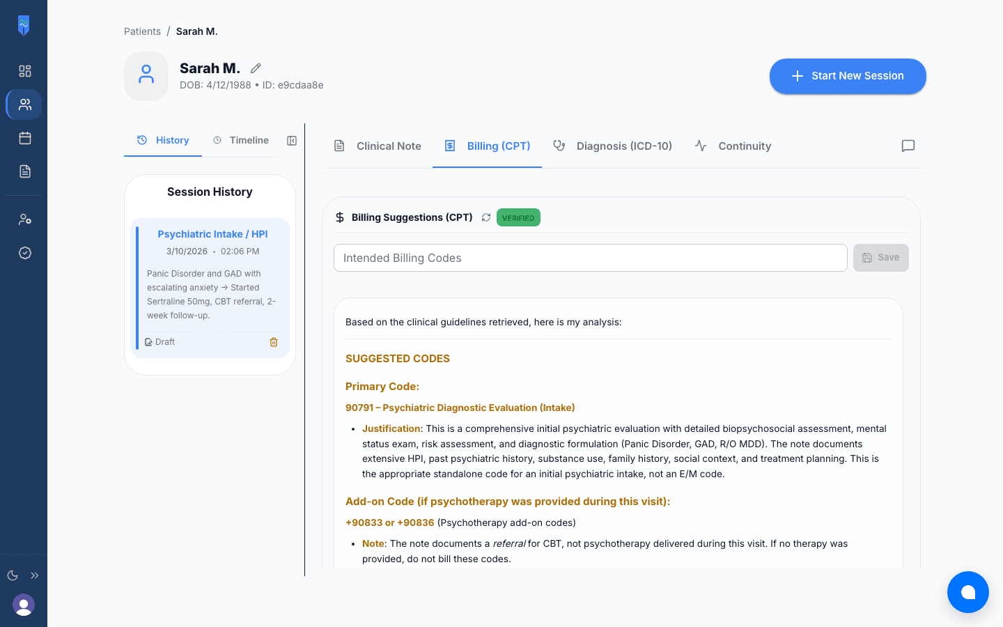 AI-powered billing code suggestions with clinical justification